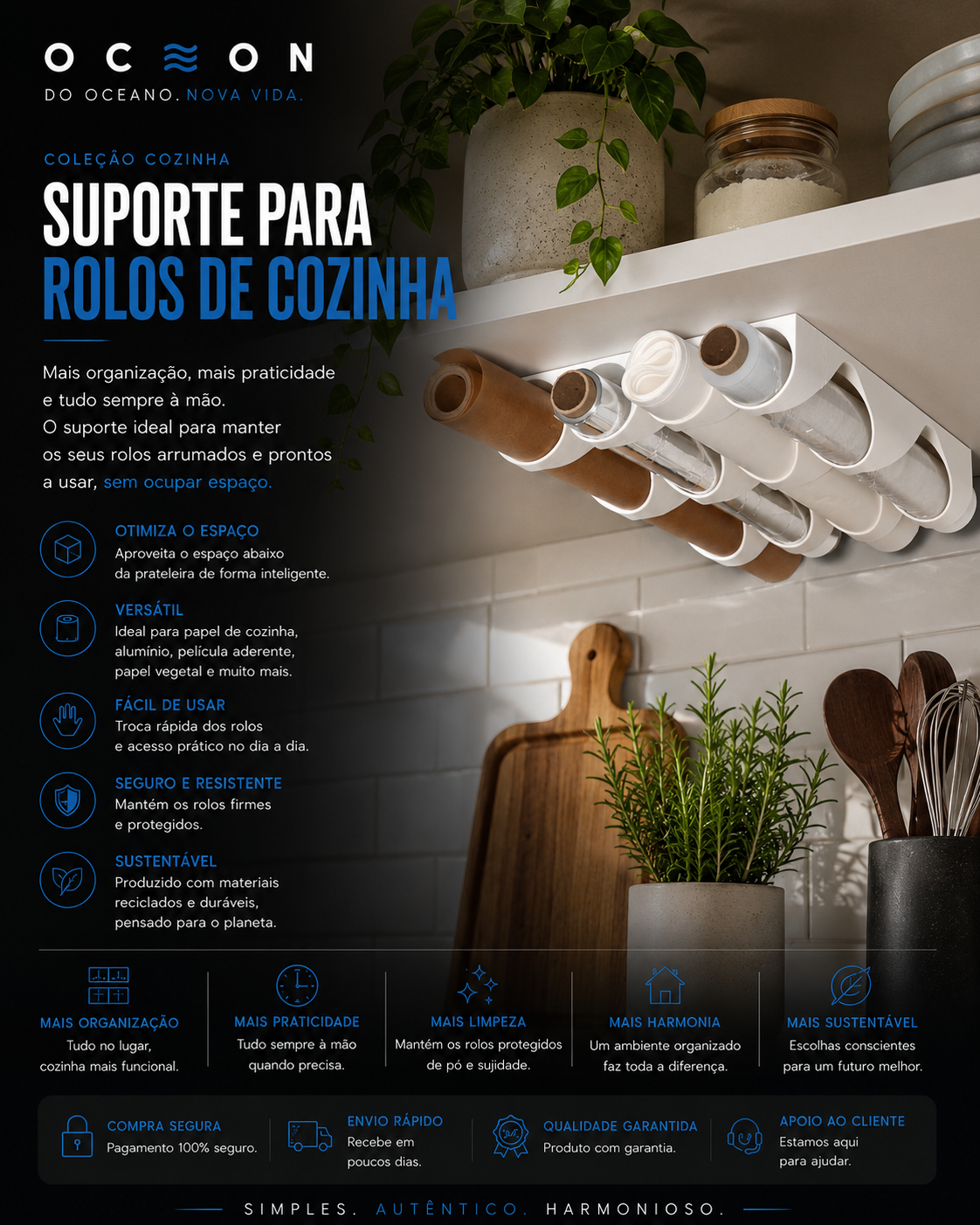 Suporte para rolos de cozinha
