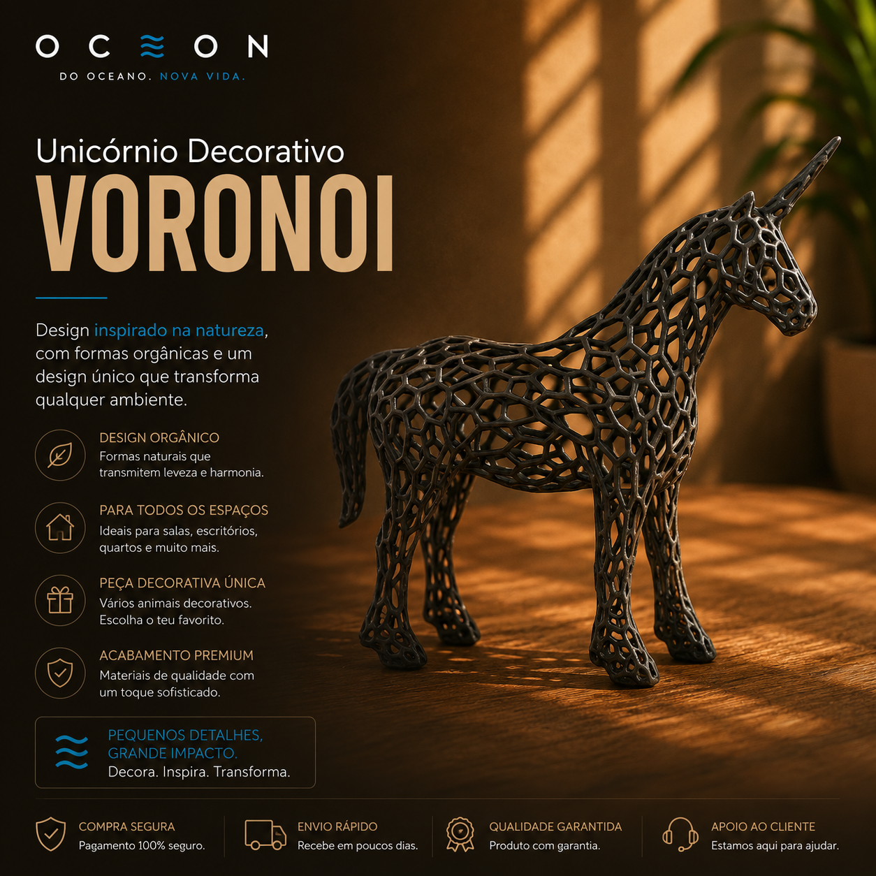 Unicórnio Decorativo Voronoi