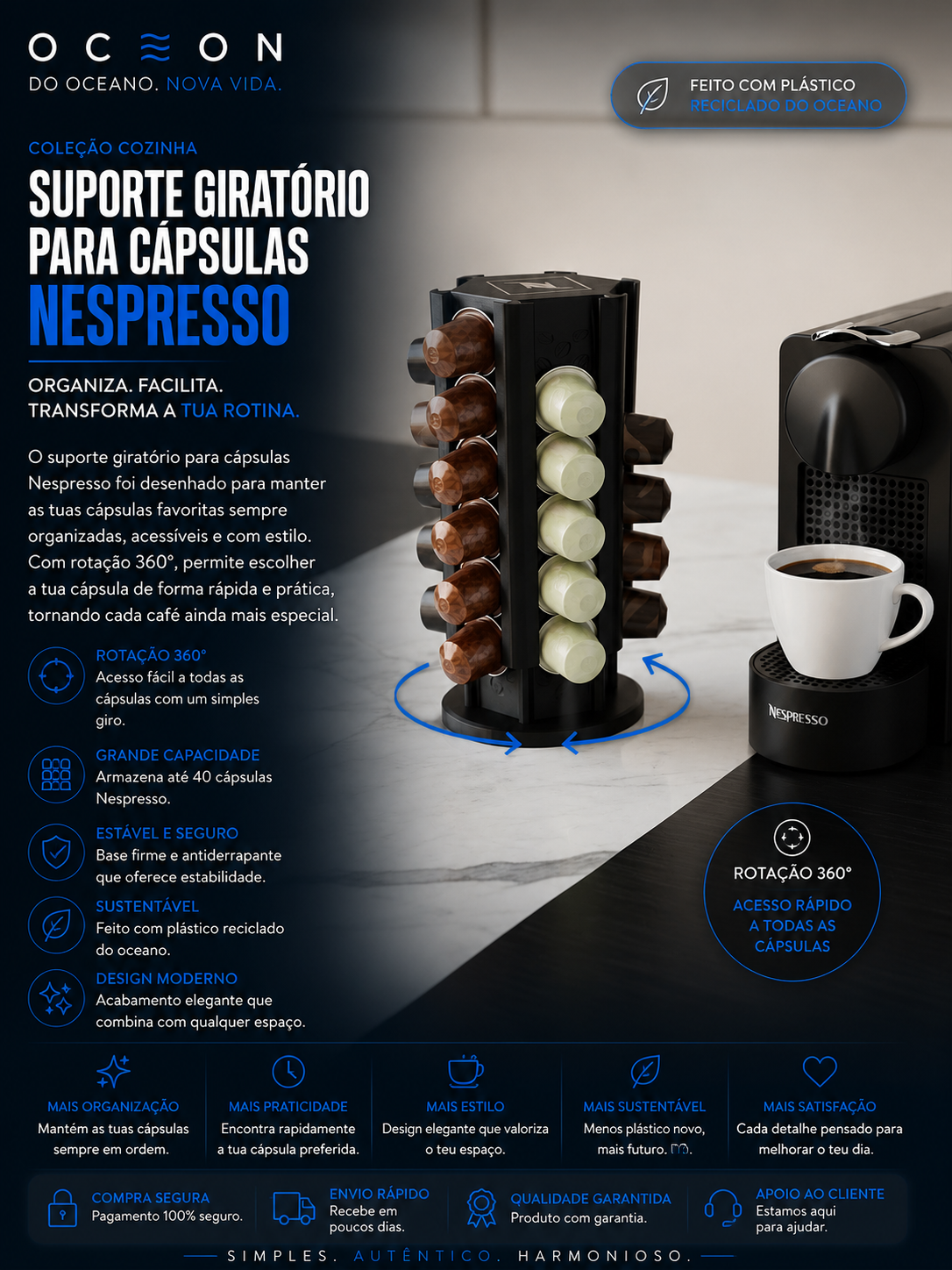 Suporte giratório para cápsulas nespresso